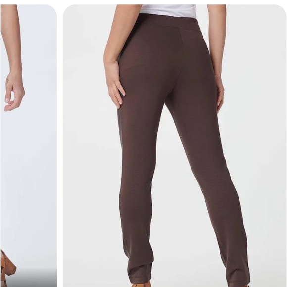 BELLE BY KIM GRAVEL FAUX LEATHER PONTE PANT WITH HIP ZIPPERS, BLACK - Picture 5 of 16